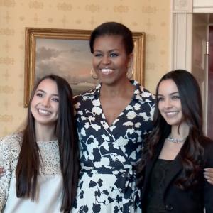 Veronica Merrell Michelle Obama and Vanessa Merrell at a White House event for the First Ladys Reach Higher Initiative Better Make Room Campaign 2015