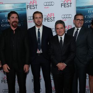 Christian Bale, Marisa Tomei, Steve Carell, Ryan Gosling, Brad Grey and Byron Mann at event of Didzioji skola (2015)