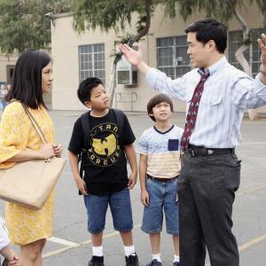 Still of Randall Park Forrest Wheeler Ian Chen and Hudson Yang in Fresh Off the Boat 2015