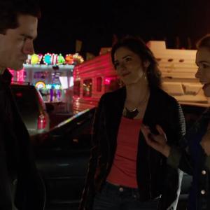 A still from Grimm 316 The Show Must Go On Left to right Sam Witwer Katy Beckemeyer and Sonya Davis