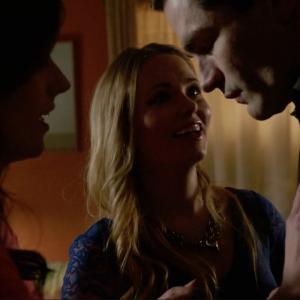 A still from Grimm 316 The Show Must Go On Left to right Katy Beckemeyer Sonya Davis and Sam Witwer