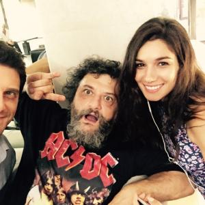 Mariela Garriga on set with Giampaolo Morelli and the director Marco Manetti