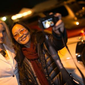 Donna Spangler and Joyce Chow on set for Beverly Hills Christmas December 2014.