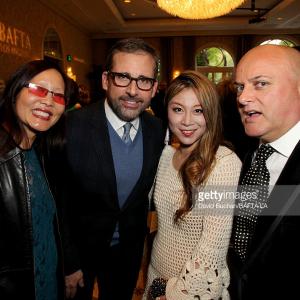 Joyce Chow actor Steve Carrel Alice Aoki and BAFTA LA Chairman of the Board Nigel Daly attend the BAFTA Los Angeles Tea Party at The Four Seasons Hotel Los Angeles At Beverly Hills on January 10 2015 in Los Angeles California