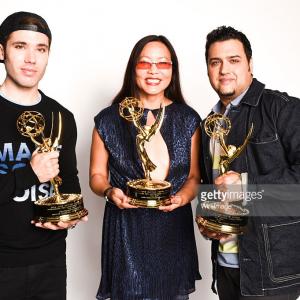 Actor Kristos Andrews Joyce Chow and ProducerDirector Gregori J Martin pose for portrait at Moods Of Norway Hosts The SAP  The Starving Artists Project on July 21 2015 in Los Angeles California