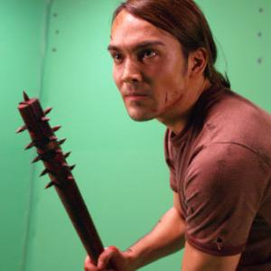 Matt Ukena as Rick performing in front of green screen in CARNIVOROUS a film by Drew Maxwell