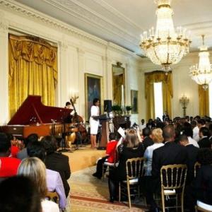 Michelle Obama, at The White House Jazz Series Inauguration with Wynton Marsalis and Thelonious Monk Jazz Institute selectees.