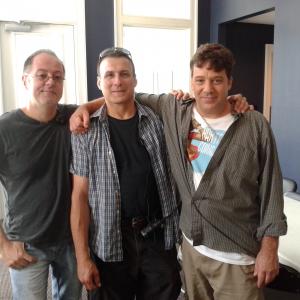 Noel on the set of The Missing Girl with Director Alex Calvo and lead actor Robert Longstreet