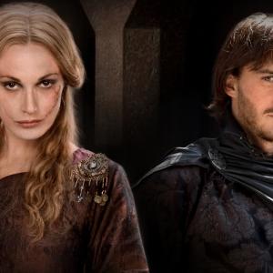 Still of Sarah Parish and David Oakes in The Pillars of the Earth 2010