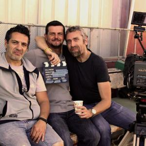 Cinematographer Massimiliano Trevis and Director Max Leonida with an actor on the set of the film A Very Lovely Dress