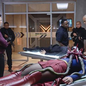 Still of Peter Facinelli David Harewood Mehcad Brooks and Melissa Benoist in Supergirl 2015