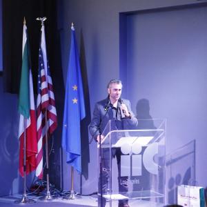 Max Leonida during his speech at the Italian Cultural Institute of LA