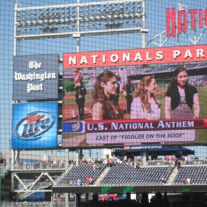 On the jumbotron singing the National Anthem at the Washington Nationals game in DC with Jamie Davis and Kaitlin Stilwell