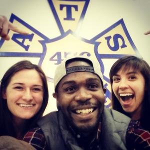 An excited Jmme Love with Kelsey Zeigler and Vanessa Conway takes celebratory selfie after being sworn in to the IATSE Local 476