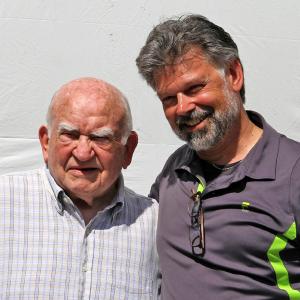 Ed Asner and Stephen R Campanella on the set of Love Finds You in Valentine