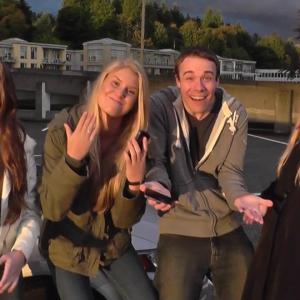 Natalie Sharp Michelle Creber Gabriel Brown and Andrea Libman on set of music video Tweet it
