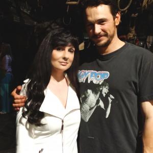 Conny Sharp with Actor James Franco in New York on Broadway set Of Mice and Men