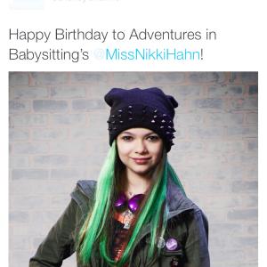Disney Channel tweeted Nikki Hahn. Nikki turns 13 on Nov.13, 2015 on Friday the 13th!!