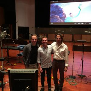 Left to right. Mychael Danna, William Kenneth Goldman, Jeff Danna. Eastwood Scoring Stage, Warner Bros Studios. Disney/Pixar's The Good Dinosaur solo voice session.
