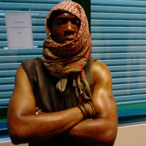 David Olawale Ayinde Actor on film set as Somalian Ship Worker in Avengers 2 Movie