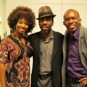 David Olawale Ayinde,Actor in Hollywood California,after a Theatre Play Screening socialising with American Actors: Asha Kamali May,and Tico Wells,from the TV Movie 