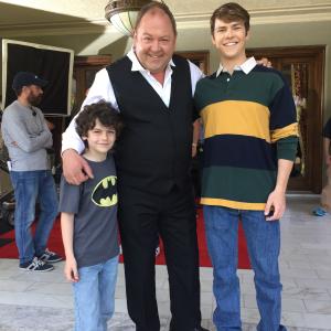 Zachary Rifkin, Mark Addy & Garrett Boyd on the set of Super Clyde.