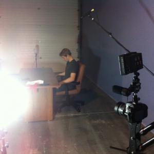 On set preparing for his scenes in the short film Barracuda