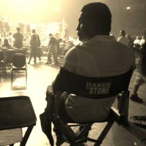 On the set on HANDS OF STONE in Panama CITY PANAMA 2015 release stars Robert Deniro Edgar Ramirez as World Champion Boxer Roberto Duran Usher as none other than the dazzling Sugar Ray Leonard and Israel Duffus as the incomparable Davey Moore
