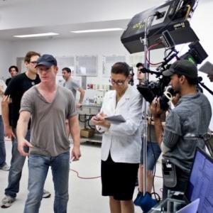 Katrina Matusek Ryan aka Katrina Matusek on the set of Protocol X as Dr Eaves with Director Zack Ward