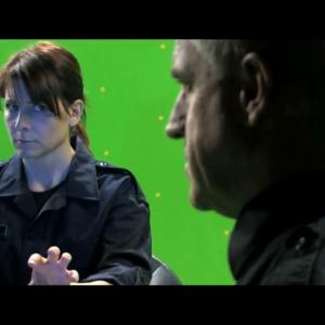 Katrina Matusek as Carter with Steve Briscoe, during production of a nearly all green screen film; 