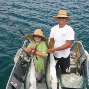 Capt Bill and grandson Memo with a morning catch of Yellowtail off Baja CA