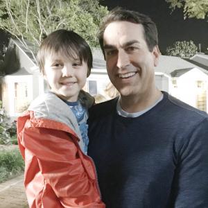 Aidan and Rob Riggle on set for the pilot 48 Hours til Monday