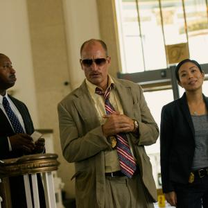 Still of Woody Harrelson, Michelle Ang and Terence Rosemore in Triple 9 (2016)
