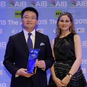 Producer and Director of Human Harvest Leon Lee receives the AIB Award on November 4 2015 in London United Kingdom
