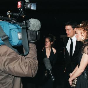 Vicky talks to the press with actors Pheobe Thomas and Matthew Chambers