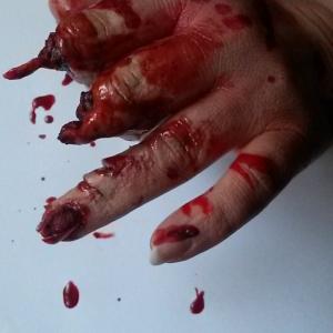 Horror film make up test of severed hand for 'The Snarling' by Jenny Binns.