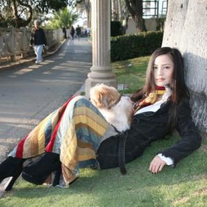 actress Nina Xining Zuo with her puppy by Susan Li.