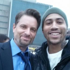 Shea Whigham and Teddy Williams on the set of 
