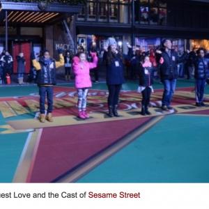 RAINA CHENG (Far right) at the 89th Macy's Thanksgiving Day Parade Rehearsal with Sesame Street cast members Alan Muraoka & Suki Lopez; Questlove & fellow child performers, 11/23/2015. Raina performed on the Sesame Street Float in the previous year