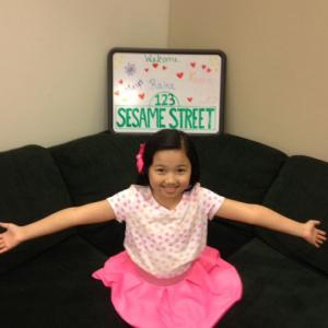 Raina Cheng in waiting room about to shoot Sesame Street TV Show new show opening to premiere on HBO for the 1st time. 2016