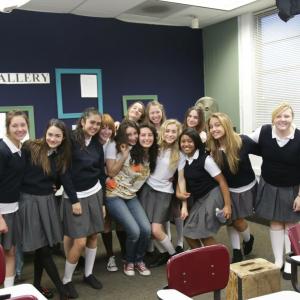 Elise Metcalf with the cast and director of The Classroom