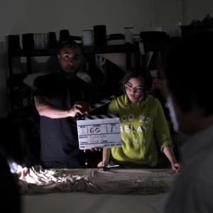 Karen Ann Cabrera between takes/behind the scenes for Almost Off