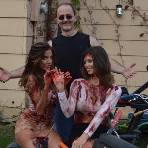 With actresses Natalie Foxhill  Laura Peterson on the set of the music video for the song Zombie Girl 2015 performed by the band SPiN