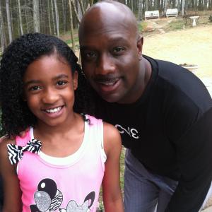 My onscreen Dad Richard T Jones and I on the set of Hear No Evil