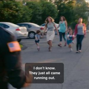 Episode 9, Running from the school scene with Ian far left.