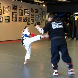 Sparring in Tae Kwon Do.