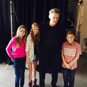 Left to right actresses Eden McCoy Hannah McCloud and actors Chritopher Walken and Danny Milsaps at the Variety Magazine shoot 2015