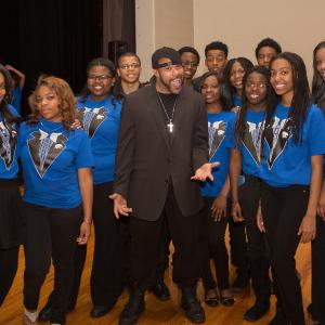 PT and members of the Stephenson High School Chorale at screening event for Salvation RMX