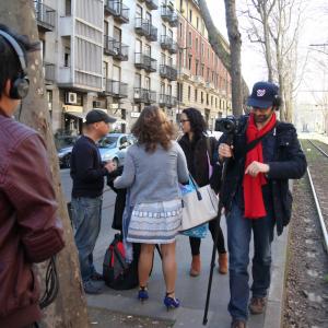 Directing actors Frederick Martin and Mary Katherine Valenton for tram scene in When in Milan working title Milan Italy DP David Smadja Sound Albert Masangcay