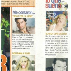 Blanca Star Olivera - newspaper `Periódico Latino´ article with stars Madonna, Chayanne and Luis Miguel. First CD `New York Latin Hits´